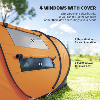 4 Person Camping Tent, Easy Pop Up Tent with Doors, Windows and Carry Bag, Automatic Setup Tent for Hiking, Blue