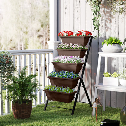 5-Tier Raised Garden Bed with 5 Planter Box, Outdoor Plant Stand Grow Containers with Leaking Holes, Black