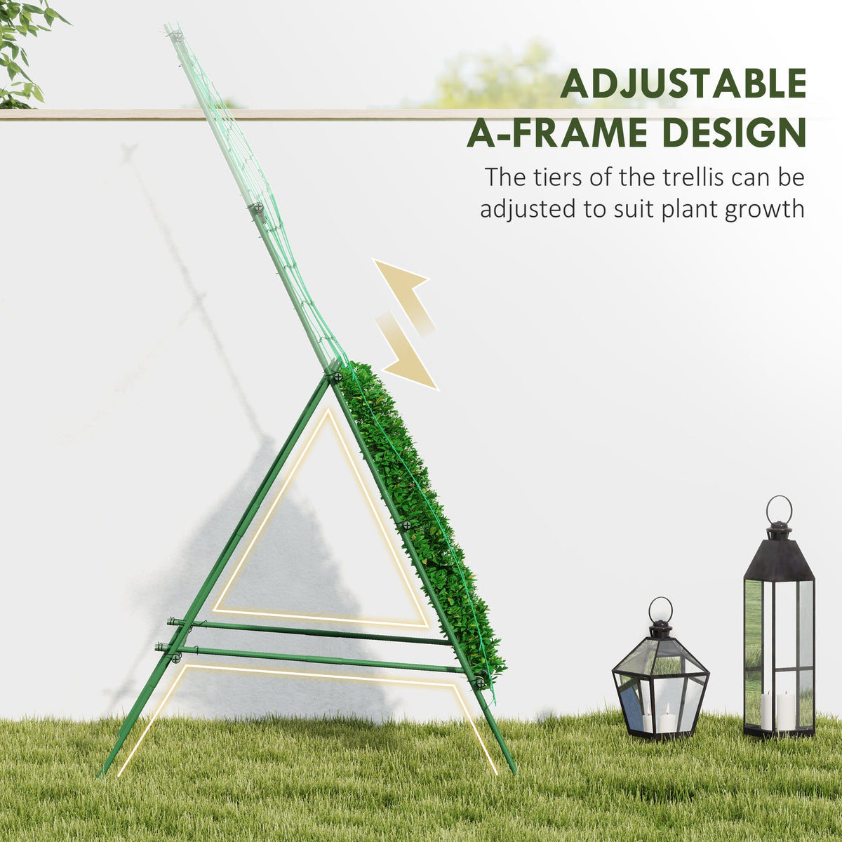 Cucumber Trellis for Climbing Plants, Adjustable A-Frame Garden Trellis with Climbing Net, 20 Metal Clips, 4 Net Straps