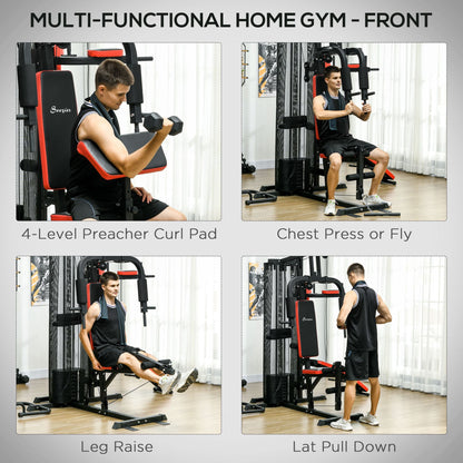 Multi Home Gym Equipment, Workout Station with Sit up Bench, Push up Stand, Dip Station, 143lbs Weights
