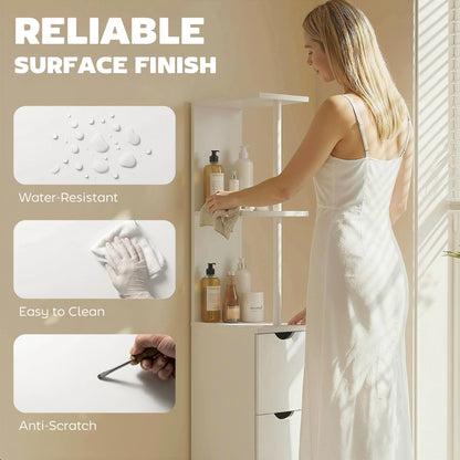 Tall Bathroom Storage Cabinet, Narrow Bathroom Cabinet with Drawers and Open Shelves for Small Spaces, White and Grey