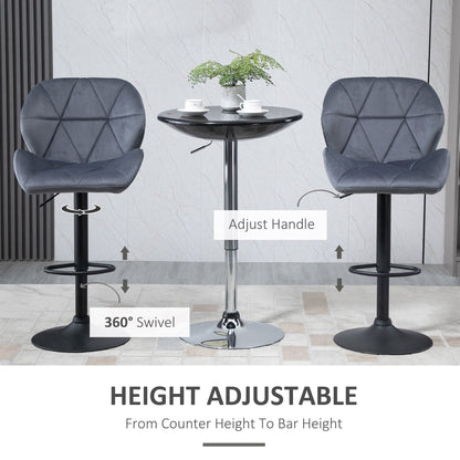 Bar Stool Set of 2 Fabric Adjustable Height Armless Upholstered Counter Chairs with Swivel Seat, Black