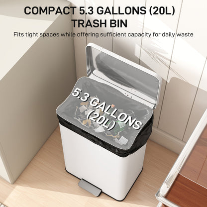 Garbage Bin, Soft-Close Trash Can with Foot Pedal, 5 Gallon (20 L) Garbage Can with Removable Inner Bucket, Matte Black