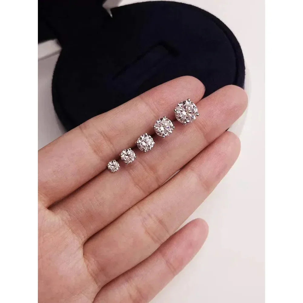 Cz Stud Earrings - 925 Sterling Silver Platinum Plated - Round Cubic Zirconia Hypoallergenic Earrings 4Mm 5Mm 6Mm 7Mm Bse166