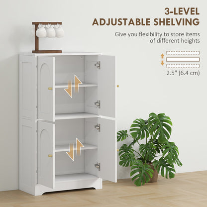 43" Kitchen Pantry Cabinet, Freestanding Modern Storage Cabinet with 4 Arched Doors and 2 Adjustable Shelves, White