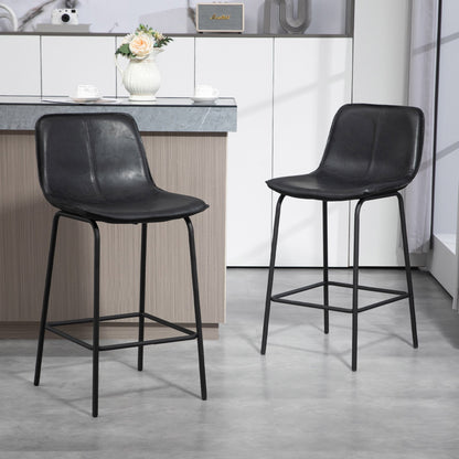 Bar Stools Set of 2, Upholstered Counter Height Bar Chairs, Kitchen Stools with Steel Legs