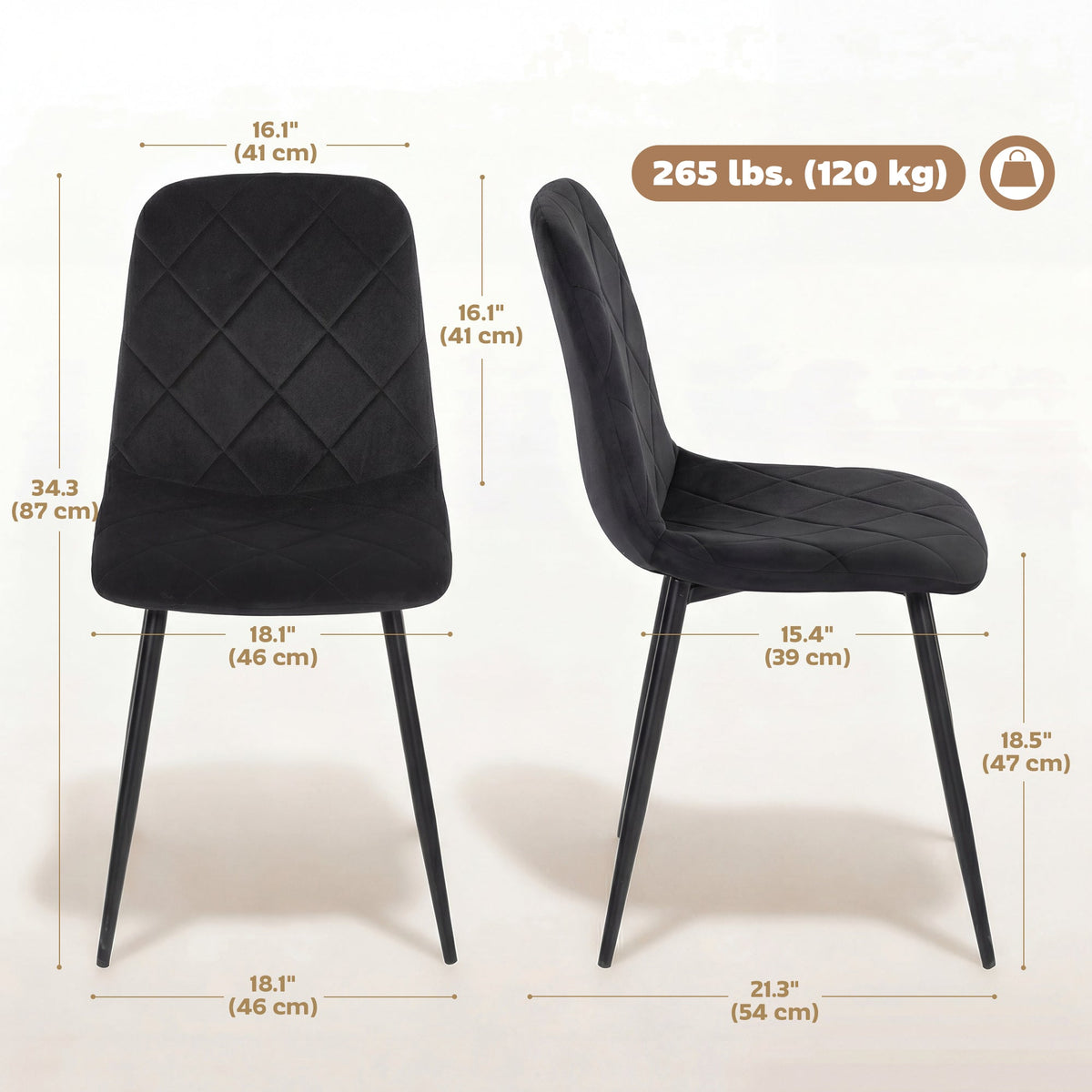 Dining Chairs Set of 4, Upholstered Dining Room Chairs with Steel Legs, Modern Kitchen Chair for Dining Room, Black