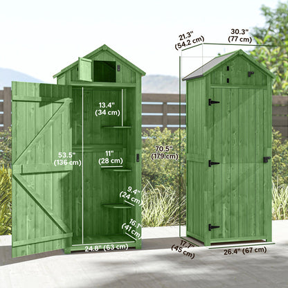 30" x 21" x 71" Garden Storage Shed, Sheds & Outdoor Storage Outdoor Workshop Yard Tool Utility Storage House Water-resistant All-weather Cover Spire Roof with 3 Tiers Shelves Grey