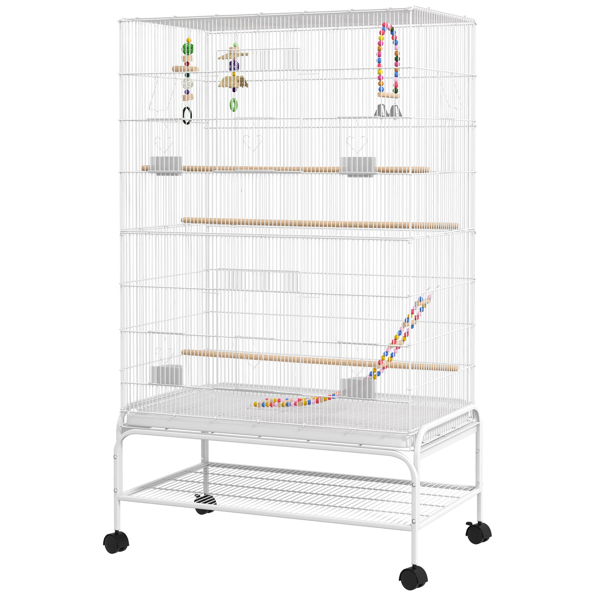 52" Bird Cage with Rolling Stand, Toys, for Budgies Canaries Black
