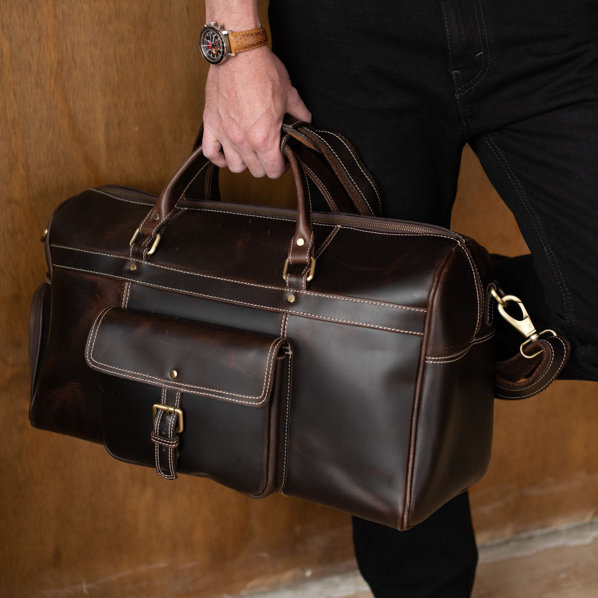 The Voyager Duffle - Brown Full-Grain Distressed Leather Duffle Bag