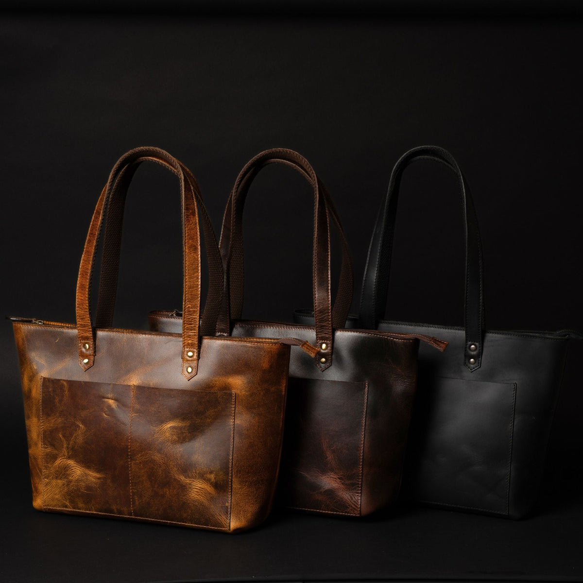 Classic Black Leather Tote Bag