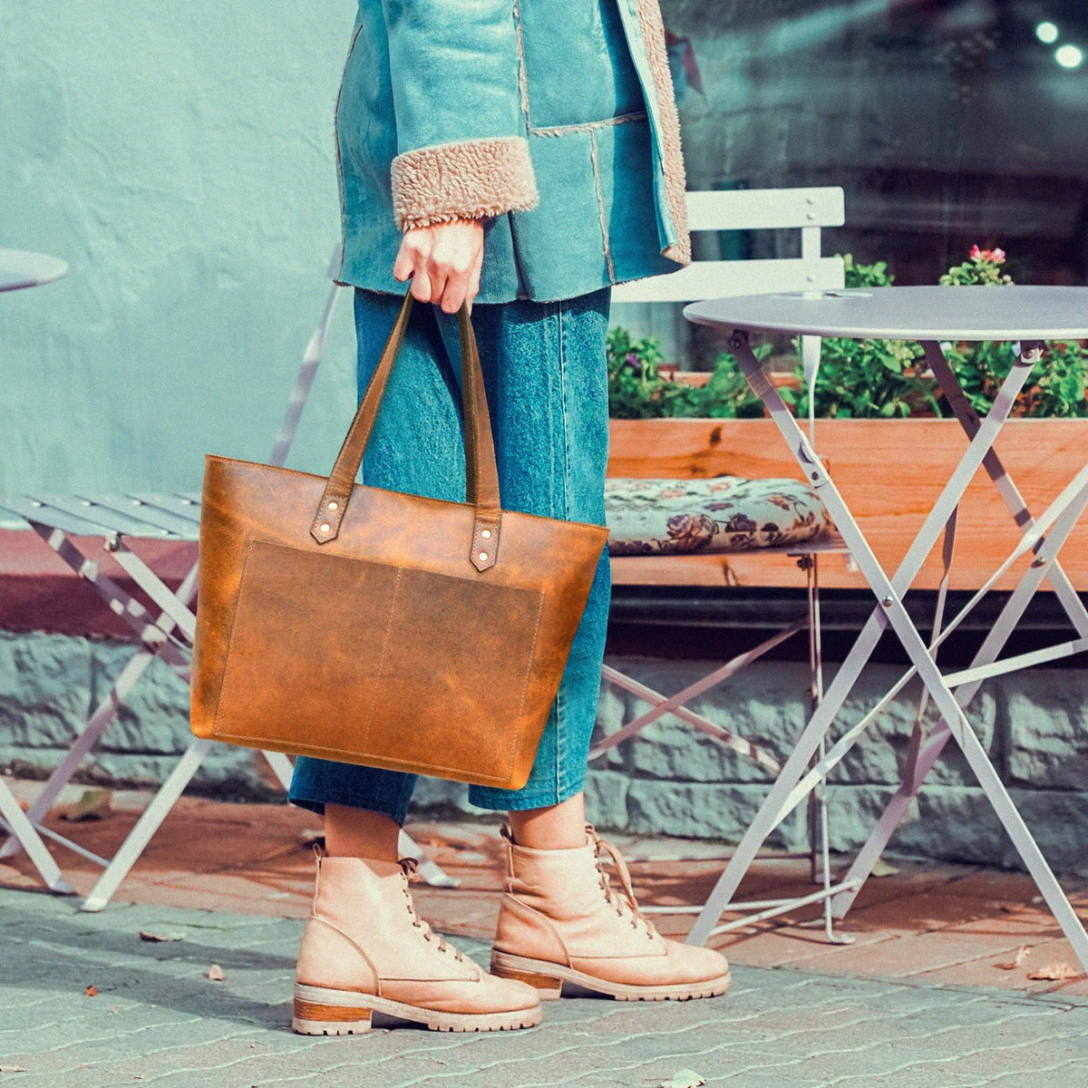 Classic Black Leather Tote Bag