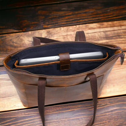 Classic Cognac Leather Tote Bag