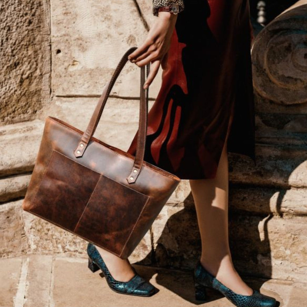 Classic Black Leather Tote Bag