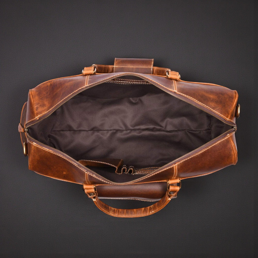The Voyager Duffle - Cognac Full-Grain Distressed Leather Duffle Bag