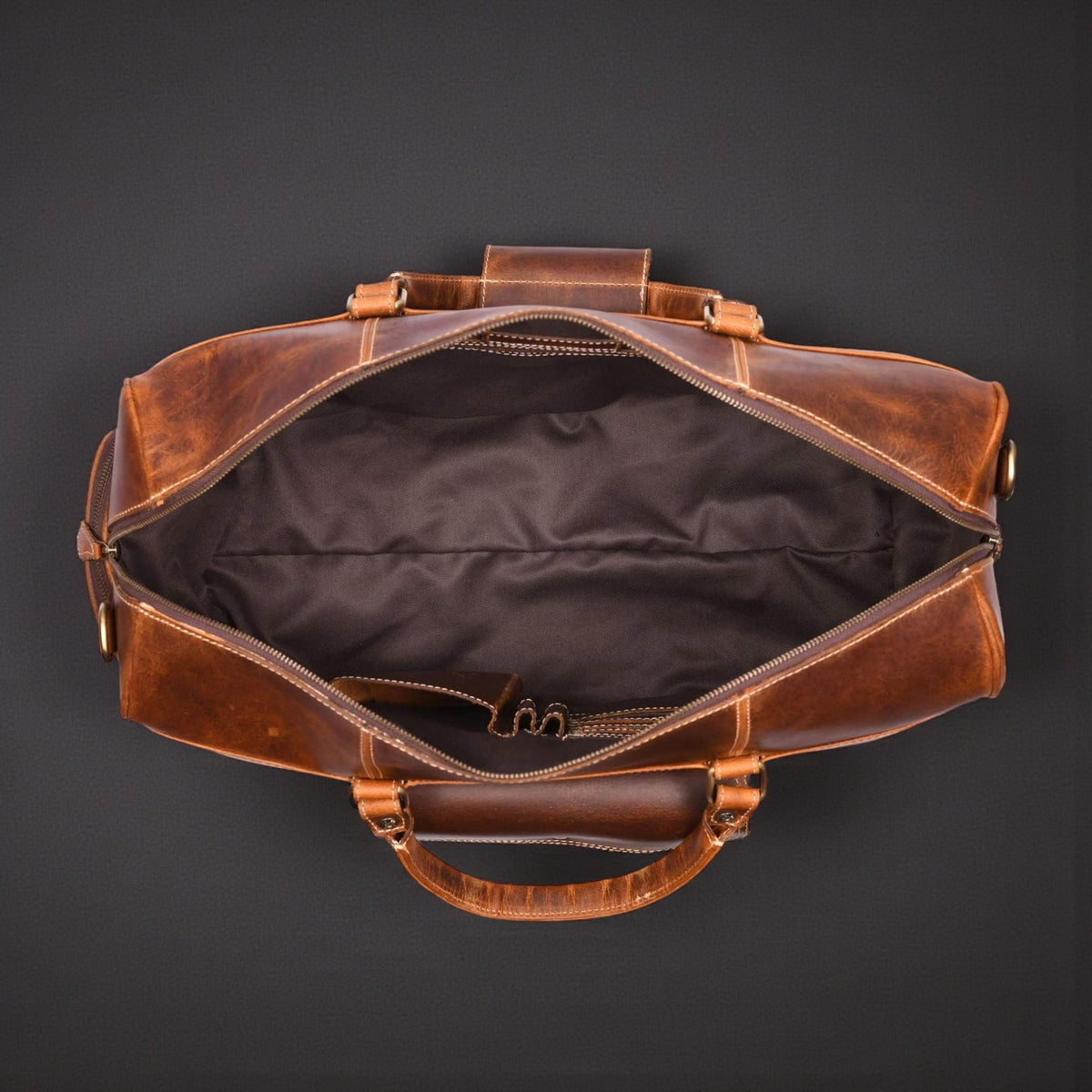 The Voyager Duffle - Cognac Full-Grain Distressed Leather Duffle Bag