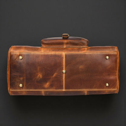 The Voyager Duffle - Cognac Full-Grain Distressed Leather Duffle Bag