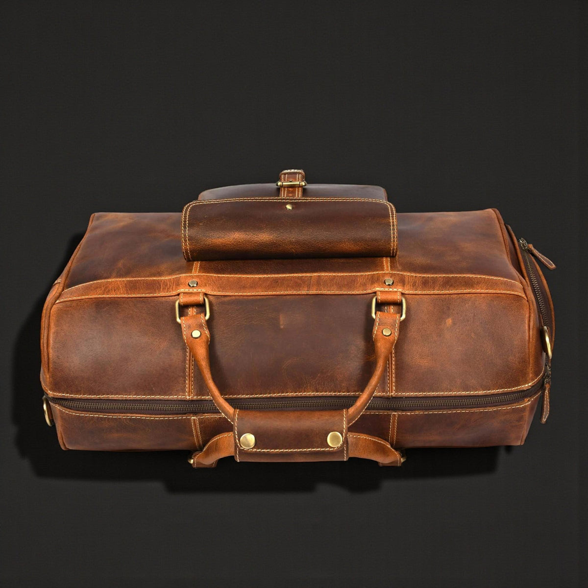 The Voyager Duffle - Cognac Full-Grain Distressed Leather Duffle Bag