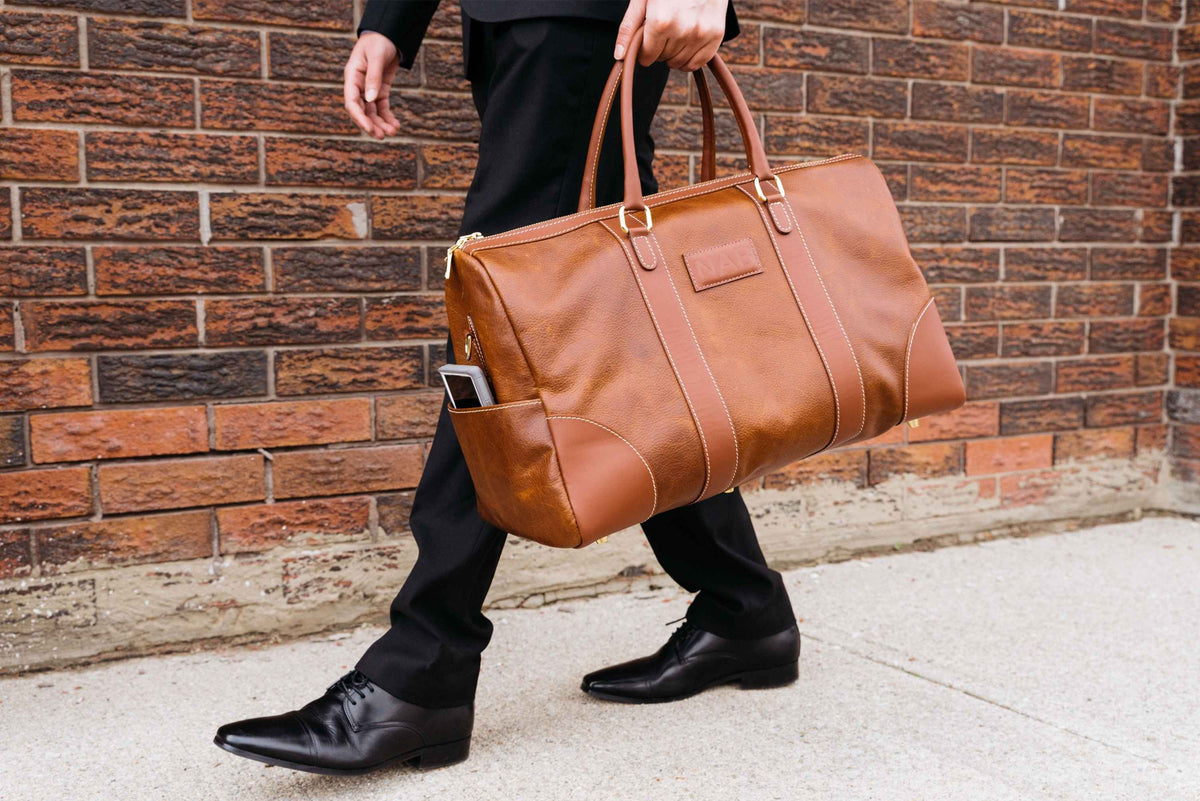 The Shield Duffle- Black Full-Grain Leather Duffle Bag Made in Canada