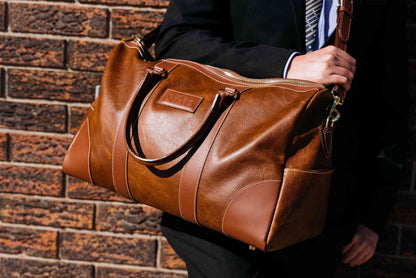 The Shield Duffle- Black Full-Grain Leather Duffle Bag Made in Canada