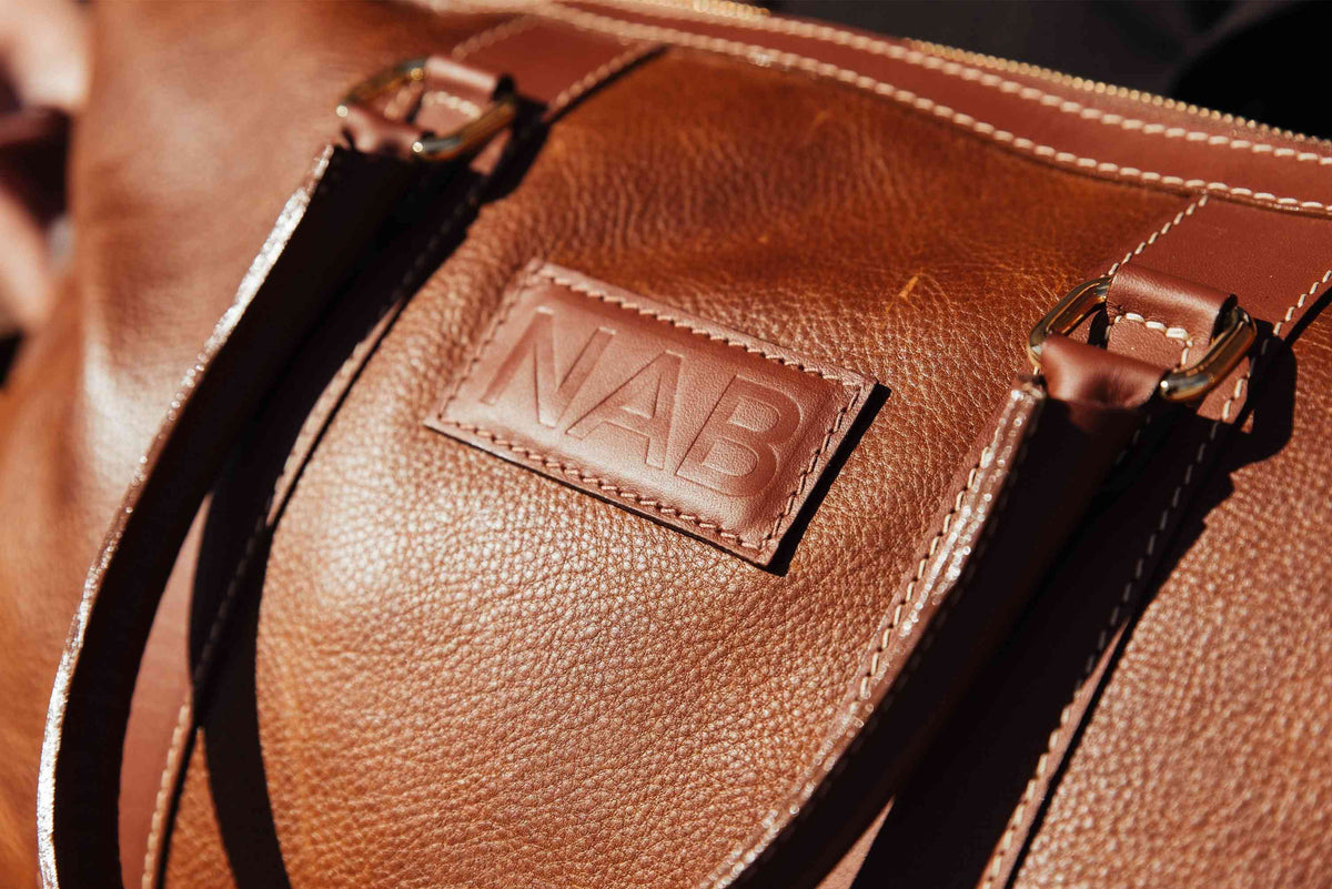 The Shield Duffle- Cognac Full-Grain Leather Duffle Bag Made in Canada