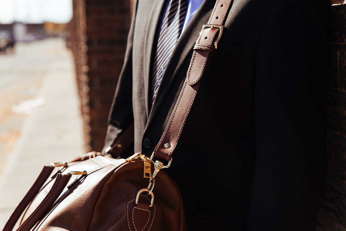 The Shield Duffle- Cognac Full-Grain Leather Duffle Bag Made in Canada