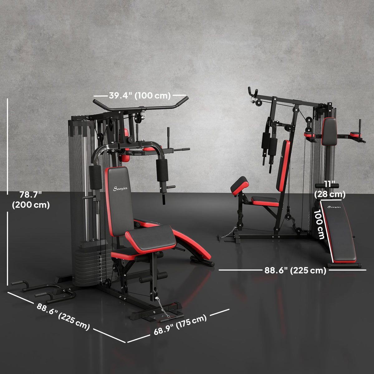 Multi Home Gym Equipment, Workout Station with Sit up Bench, Push up Stand, Dip Station, 143lbs Weights