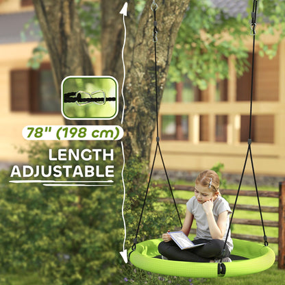 100cm Diameter Nest Seat for Kids with Height Adjustable Hanging Ropes for Outdoor, Playground, Garden, Green