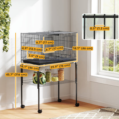 18" H Bird Cage, Large Parakeet Cage for Budgie, Lovebird, Canary, Finches with Divider, Black