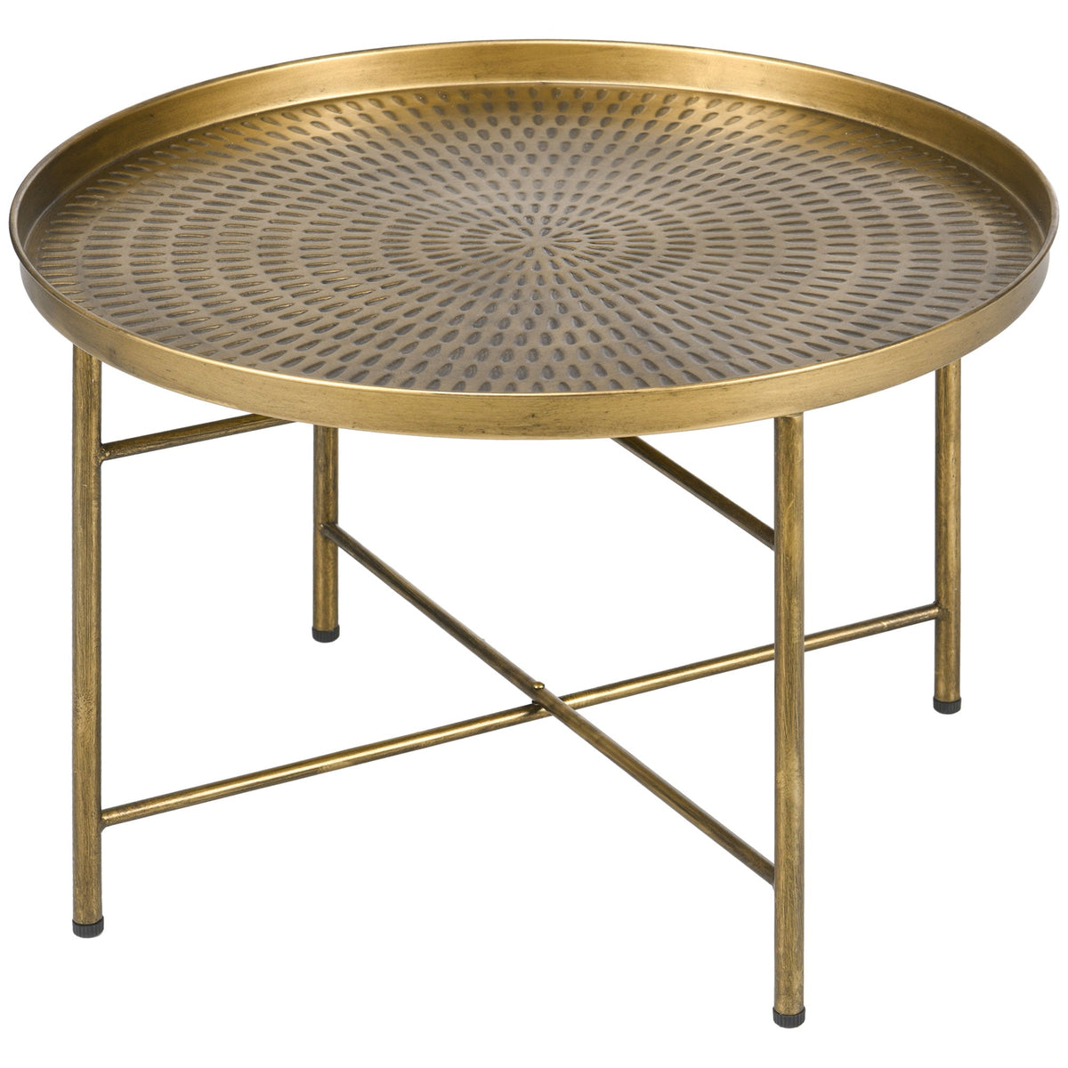 Dessie 24" Vintage Coffee Table with Hammered Tray Top and Metal Frame-Gold