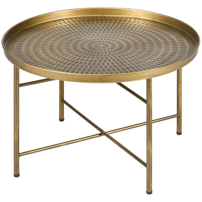 Dessie 24" Vintage Coffee Table with Hammered Tray Top and Metal Frame-Gold