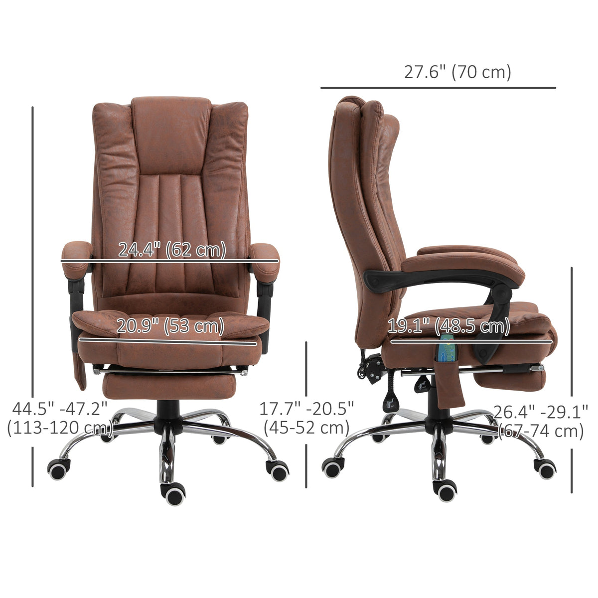 Office Chair 6-point Vibration Massage Chair Micro Fiber Recliner with Retractable Footrest Black