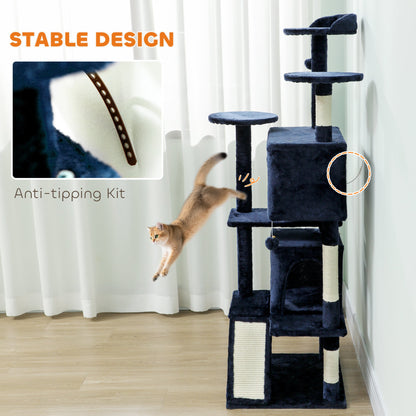 54" Cat Tree, Multi-Level Cat Tower with Scratching Posts, Cat Condos, Bed, Platforms, Ramp, Toy Ball, Beige