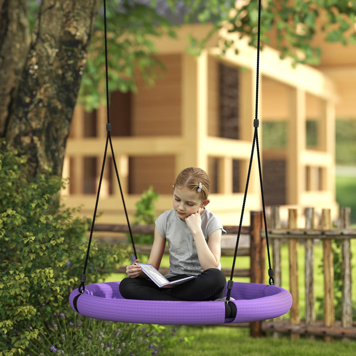 100cm Diameter Nest Seat for Kids with Height Adjustable Hanging Ropes for Outdoor, Playground, Garden, Green