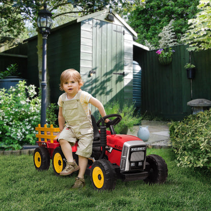 12V Kids Ride on Tractor with Trailer, Battery Powered Electric Kids Car with Remote Control, Music Start up Sound and Horn, USB, LED Lights, Green