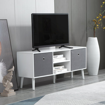 Modern TV Stand Cabinet with Foldable Drawers and Shelves for Living Room, Bedroom, White
