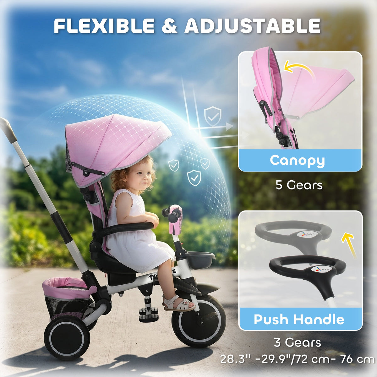 Tricycle for Toddler 6-in-1 Kids Trike, Foldable Converts Stroller to Baby Push Bike, Adjustable Backrest with Detachable Guardrail & Handle, Brake for 1-4 Years Old, Grey