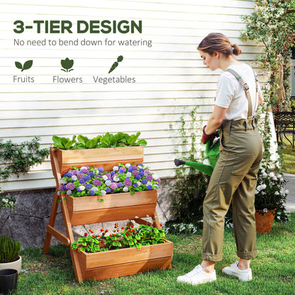 3 Tier Elevated Planter Box, Vertical Wooden Raised Garden Bed for Flowers, Vegetables, 26" x 30" x 30", Brown
