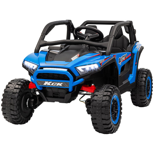 2 Seater 24V 7AH Ride on Truck, Electric Car for Kids w/ Spring Suspension, Remote Lights, Horn, Music, Blue