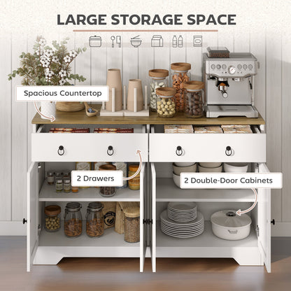 Sideboard Cabinet with 2 Drawers, 4 Barn Doors and 2 Adjustable Shelves, Buffet Table for Living Room, Black