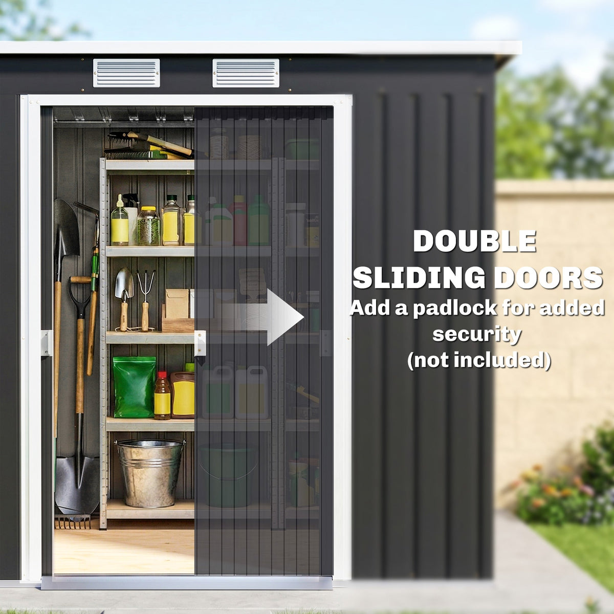 7' x 4' Galvanised Steel Garden Shed, with Foundation Kit - Green