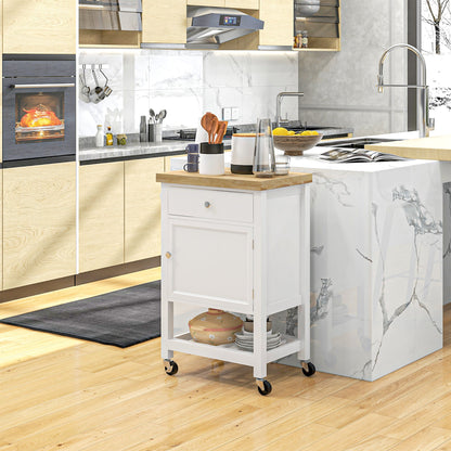 Kitchen Cart on Wheels, Rolling Kitchen Island Cart with Wood Top, Towel Rack, Drawer and Shelf for Dining Area, Grey