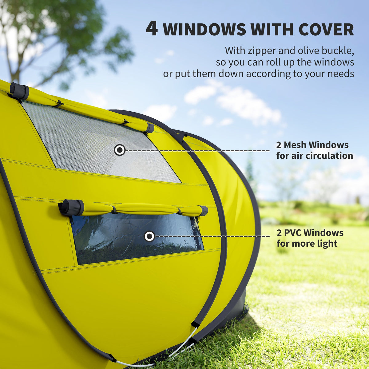 4 Person Camping Tent, Easy Pop Up Tent with Doors, Windows and Carry Bag, Automatic Setup Tent for Hiking, Blue