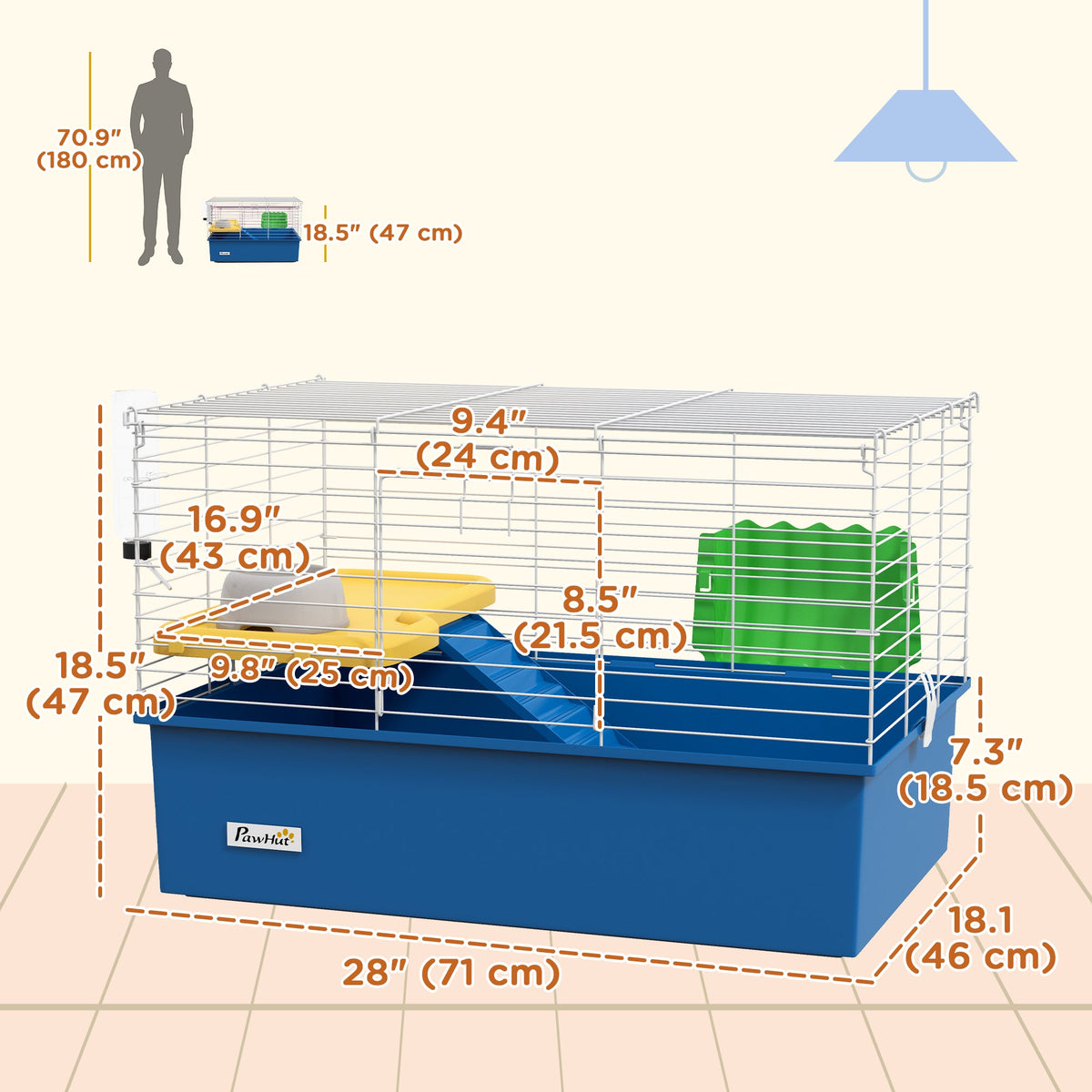 18.5" Small Animal Cage with Water Bottle, Food Dish, Platform, Ramp, Black