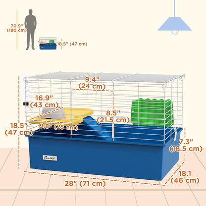 18.5" Small Animal Cage with Water Bottle, Food Dish, Platform, Ramp, Black