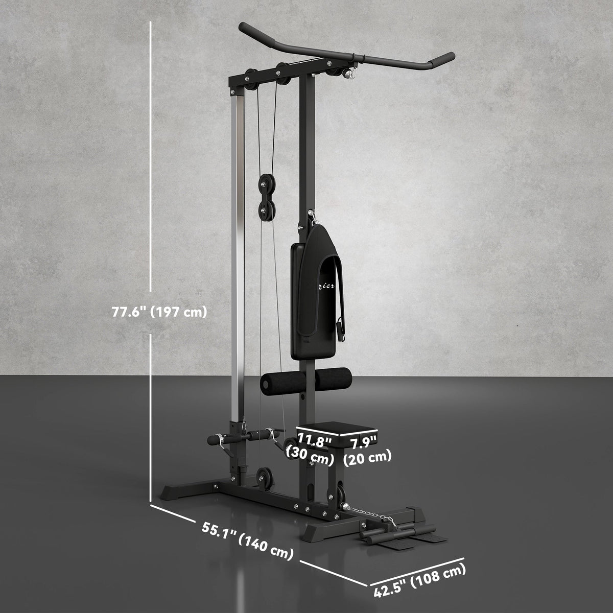 Lat Pull Down Machine, High / Low Pulley Machine with Adjustable Seat and Flip-Up Footplate, Black
