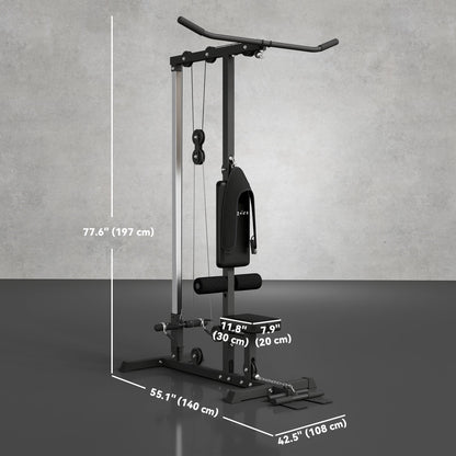 Lat Pull Down Machine, High / Low Pulley Machine with Adjustable Seat and Flip-Up Footplate, Black