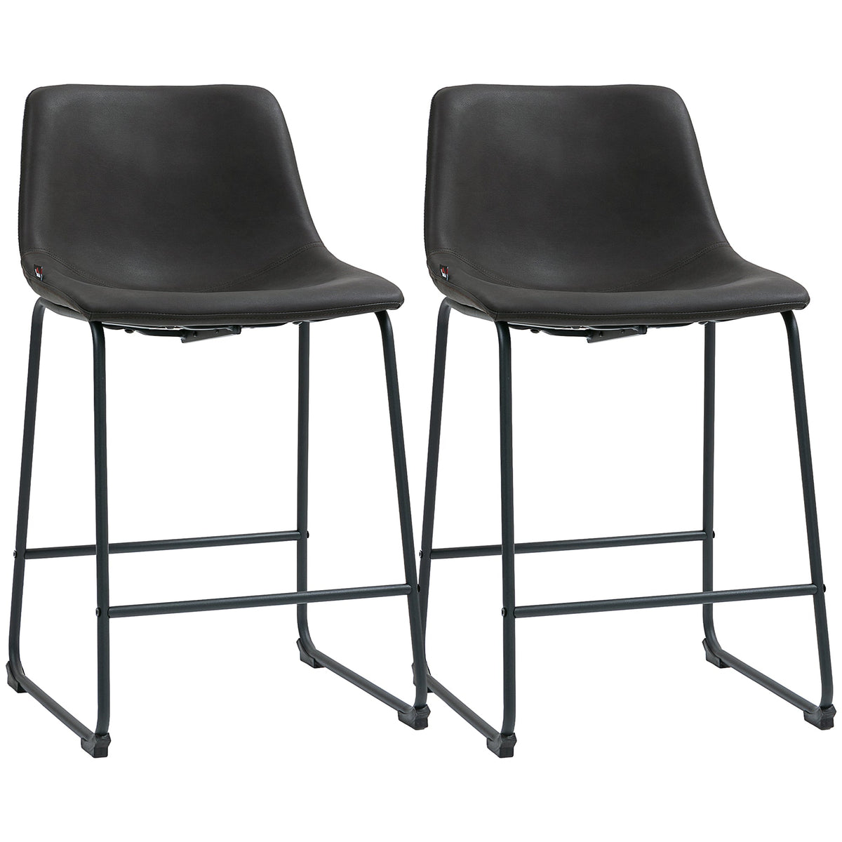Counter Height Bar Stools Set of 2, Vintage PU Leather Bar Chairs, Kitchen Stool with Footrest, Dark Brown