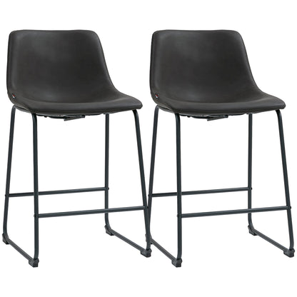 Counter Height Bar Stools Set of 2, Vintage PU Leather Bar Chairs, Kitchen Stool with Footrest, Dark Brown