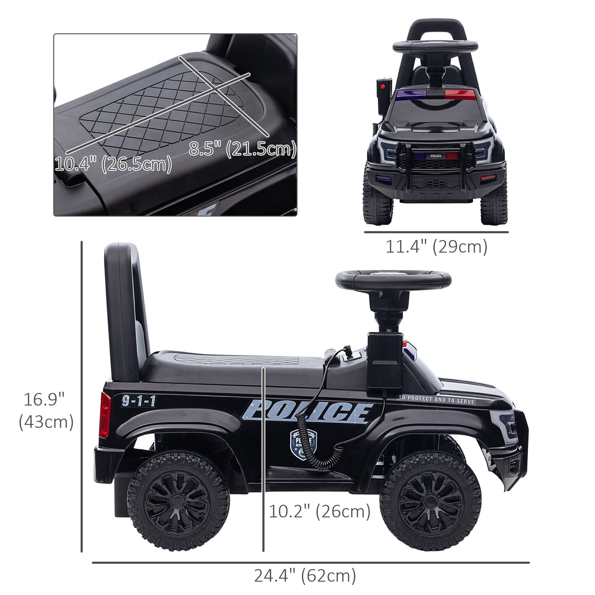 Kids Ride On Sliding Car with Hidden Under Seat Storage, Foot-to-Floor Design, Black